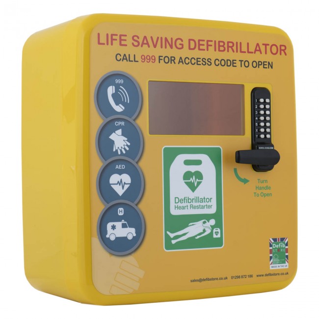 POLYCARBONATE OUTDOOR DEFIBRILLATOR CABINET WITH CODE LOCK, HEATING SYSTEM AND LED LIGHT