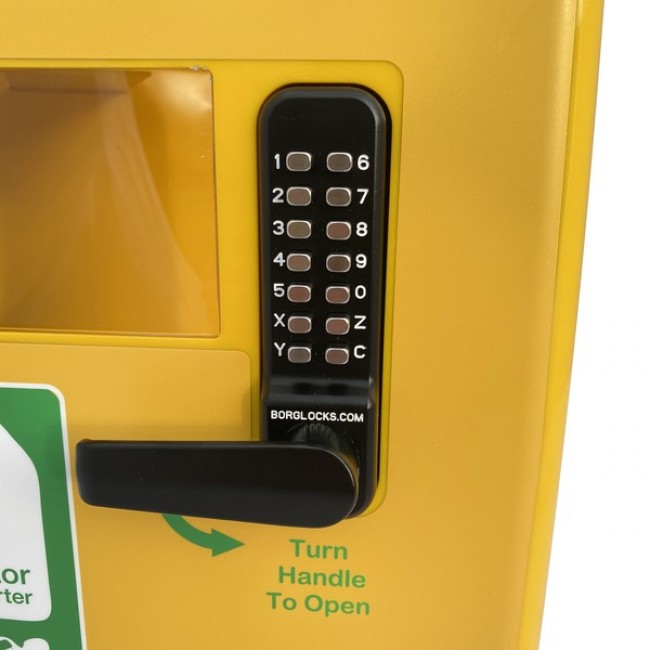 POLYCARBONATE OUTDOOR DEFIBRILLATOR CABINET WITH CODE LOCK, HEATING SYSTEM AND LED LIGHT